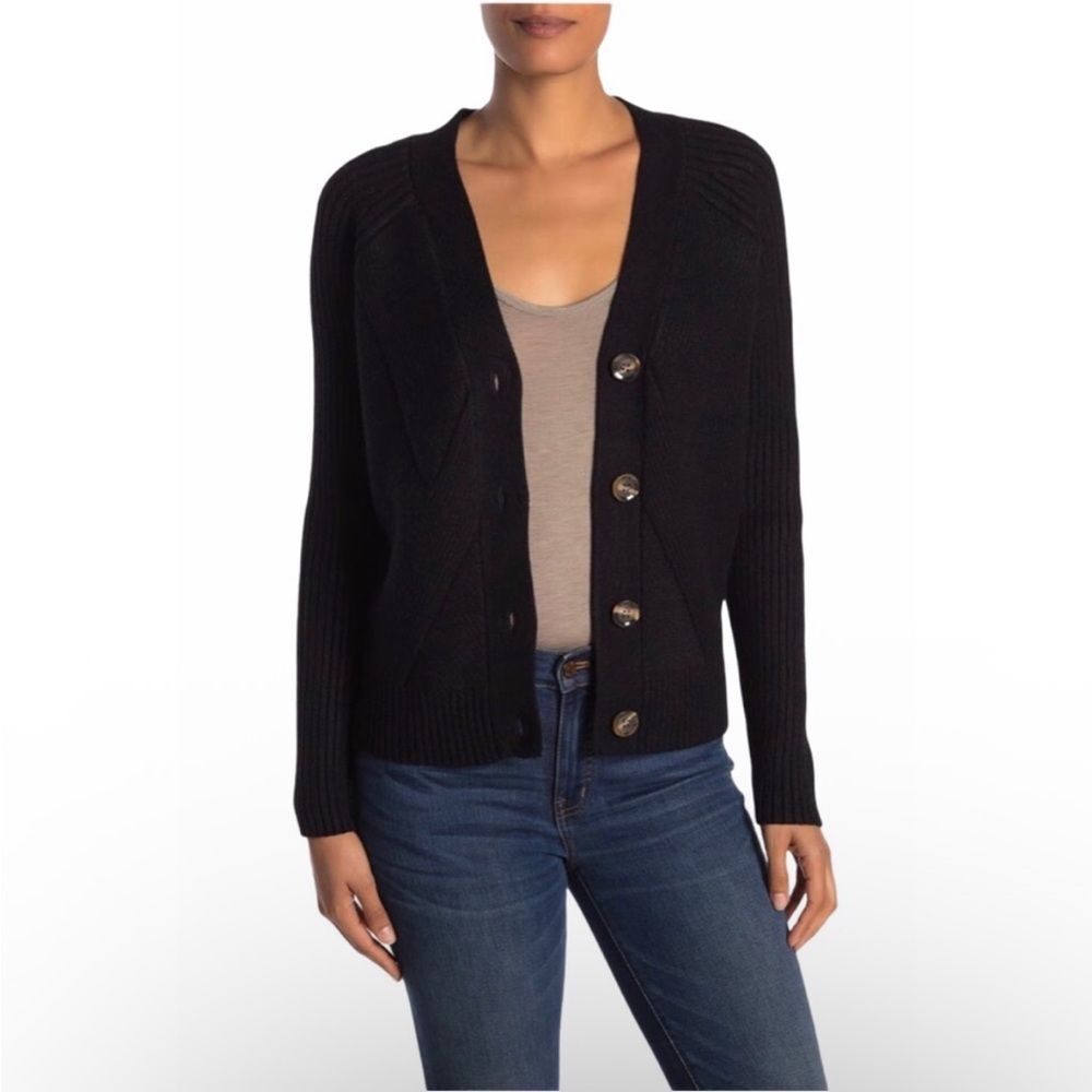 Devotion By Cyrus Black Ribbed Button-Up Chunky Cardigan Sweater Size Small Chic